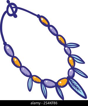 Feather gemstone necklace icon. Hand drawn illustration of feather gemstone necklace vector icon for web design. Feather gemstone necklace icon, hand drawn style Stock Vector