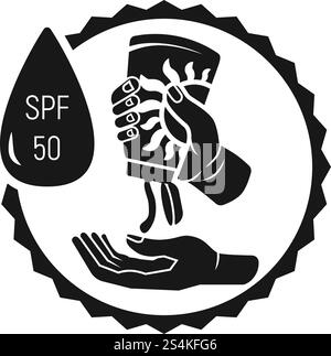 Sunscreen in hands icon. Simple illustration of sunscreen in hands vector icon for web design isolated on white background. Sunscreen in hands icon, simple style Stock Vector