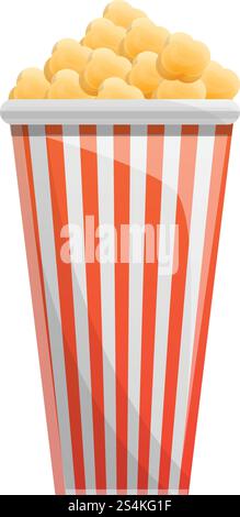 Popcorn paper glass icon. Cartoon of popcorn paper glass vector icon for web design isolated on white background. Popcorn paper glass icon, cartoon style Stock Vector