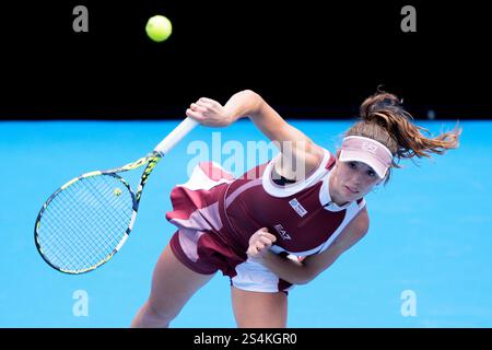 Melbourne, Australia. 13th Jan, 2025. LUCIA BRONZETTI of Italy in action against 21st seed VICTORIA AZARENKA of Belarus on KIA Arena in a Women's Singles 1st round match on day 2 of the 2025 Australian Open in Melbourne, Australia. Sydney Low/Cal Sport Media/Alamy Live News Stock Photo