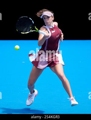 Melbourne, Australia. 13th Jan, 2025. LUCIA BRONZETTI of Italy in action against 21st seed VICTORIA AZARENKA of Belarus on KIA Arena in a Women's Singles 1st round match on day 2 of the 2025 Australian Open in Melbourne, Australia. Sydney Low/Cal Sport Media/Alamy Live News Stock Photo