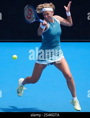 Melbourne, Australia. 13th Jan, 2025. 21st seed VICTORIA AZARENKA of Belarus in action against LUCIA BRONZETTI of Italy on KIA Arena in a Women's Singles 1st round match on day 2 of the 2025 Australian Open in Melbourne, Australia. Sydney Low/Cal Sport Media/Alamy Live News Stock Photo