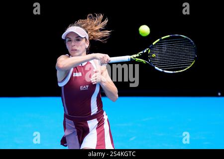 Melbourne, Australia. 13th Jan, 2025. LUCIA BRONZETTI of Italy in action against 21st seed VICTORIA AZARENKA of Belarus on KIA Arena in a Women's Singles 1st round match on day 2 of the 2025 Australian Open in Melbourne, Australia. Sydney Low/Cal Sport Media/Alamy Live News Stock Photo