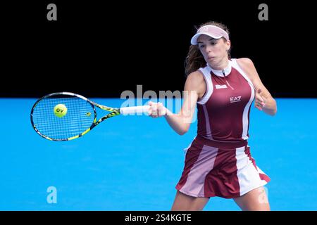 Melbourne, Australia. 13th Jan, 2025. LUCIA BRONZETTI of Italy in action against 21st seed VICTORIA AZARENKA of Belarus on KIA Arena in a Women's Singles 1st round match on day 2 of the 2025 Australian Open in Melbourne, Australia. Sydney Low/Cal Sport Media/Alamy Live News Stock Photo