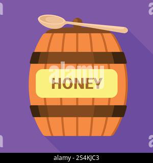 Honey wood barrel icon. Flat illustration of honey wood barrel vector icon for web design. Honey wood barrel icon, flat style Stock Vector