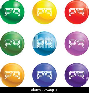 Glasses and pen icons vector 9 color set isolated on white background for any web design . Glasses and pen icons set vector Stock Vector