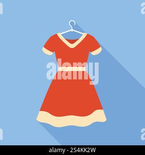 Red dress on hanger icon. Flat illustration of red dress on hanger vector icon for web design. Red dress on hanger icon, flat style Stock Vector
