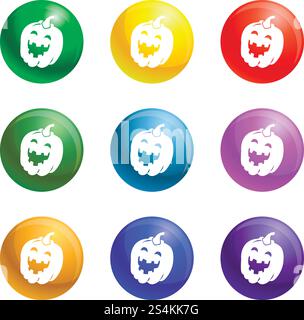 Halloween pumkin icons vector 9 color set isolated on white background for any web design . Halloween pumkin icons set vector Stock Vector
