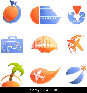 Agency travel logo set. Cartoon set of agency travel vector logo for web design. Agency travel logo set, cartoon style Stock Vector