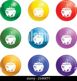 Magic cauldron icons vector 9 color set isolated on white background for any web design . Magic cauldron icons set vector Stock Vector