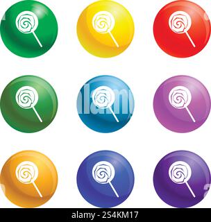 Lollipop icons vector 9 color set isolated on white background for any web design . Lollipop icons set vector Stock Vector