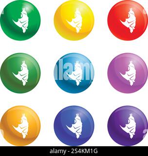 Sleeping bat icons vector 9 color set isolated on white background for any web design . Sleeping bat icons set vector Stock Vector