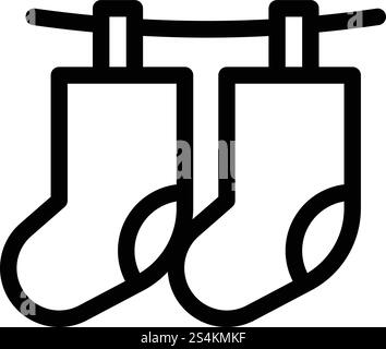 Socks on rope icon. Outline socks on rope vector icon for web design isolated on white background. Socks on rope icon, outline style Stock Vector