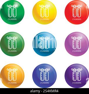 Welding cylinders icons vector 9 color set isolated on white background for any web design . Welding cylinders icons set vector Stock Vector