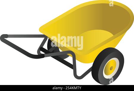 Yellow wheelbarrow icon. Isometric of yellow wheelbarrow vector icon for web design isolated on white background. Yellow wheelbarrow icon, isometric style Stock Vector