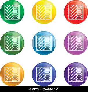 Under floor heating icons vector 9 color set isolated on white background for any web design . Under floor heating icons set vector Stock Vector