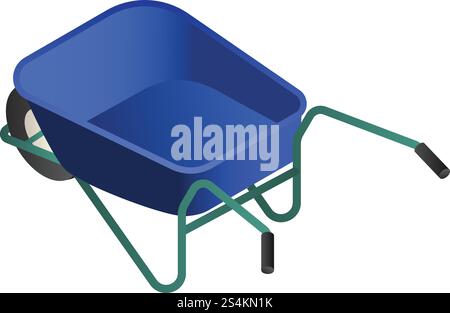 Blue wheelbarrow icon. Isometric of blue wheelbarrow vector icon for web design isolated on white background. Blue wheelbarrow icon, isometric style Stock Vector
