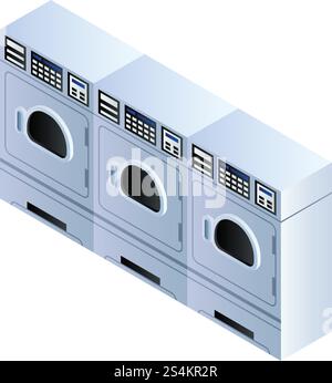 Laundry machine row icon. Isometric of laundry machine row vector icon for web design isolated on white background. Laundry machine row icon, isometric style Stock Vector