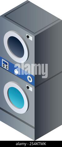 Wash machine column icon. Isometric of wash machine column vector icon for web design isolated on white background. Wash machine column icon, isometric style Stock Vector