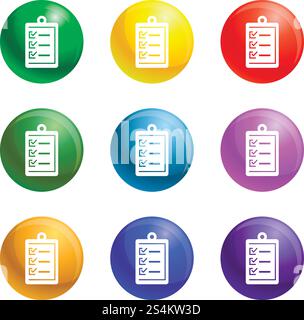 Magnify glass icons vector 9 color set isolated on white background for any web design . Magnify glass icons set vector Stock Vector