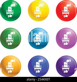 Election paper icons vector 9 color set isolated on white background for any web design . Election paper icons set vector Stock Vector