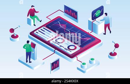 Visualisation teamwork banner. Isometric illustration of visualisation teamwork vector banner for web design. Visualisation teamwork banner, isometric style Stock Vector