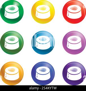 Choco bonbon icons vector 9 color set isolated on white background for any web design . Choco bonbon icons set vector Stock Vector
