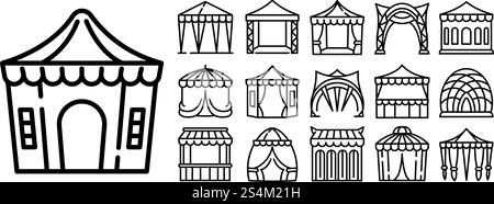 Canopy icons set. Outline set of canopy vector icons for web design isolated on white background. Canopy icons set, outline style Stock Vector