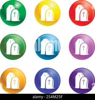 Grave icons vector 9 color set isolated on white background for any web design . Grave icons set vector Stock Vector