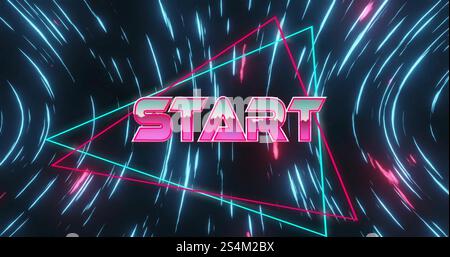 Image of start text over neon pattern background Stock Photo