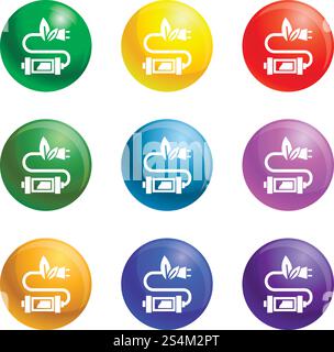 Eco plug icons vector 9 color set isolated on white background for any web design . Eco plug icons set vector Stock Vector