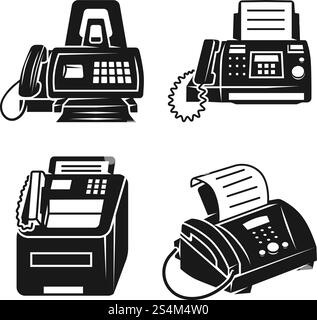 Fax icons set. Simple set of fax vector icons for web design on white background. Fax icons set, simple style Stock Vector