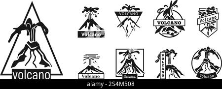 Volcano icons set. Simple set of volcano vector icons for web design on white background. Volcano icons set, simple style Stock Vector