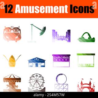 Amusement Icon Set. Flat Color Ladder Design. Vector Illustration. Stock Vector