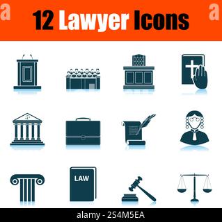 Lawyer Icon Set. Shadow Reflection Design. Vector Illustration. Stock Vector