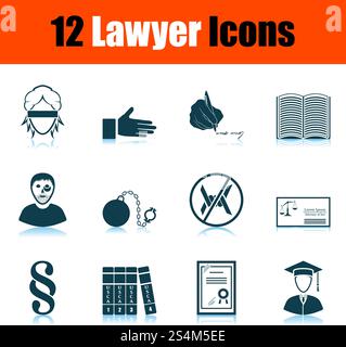 Lawyer Icon Set. Shadow Reflection Design. Vector Illustration. Stock Vector