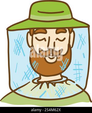 Beekeeper face icon. Hand drawn illustration of beekeeper face vector icon for web design. Beekeeper face icon, hand drawn style Stock Vector