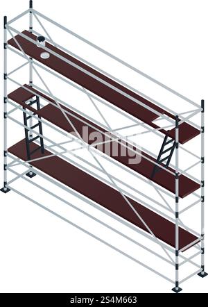 Long scaffold icon. Isometric of long scaffold vector icon for web design isolated on white background. Long scaffold icon, isometric style Stock Vector