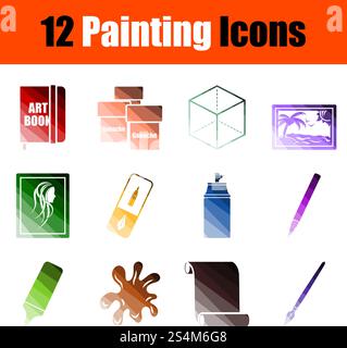 Painting Icon Set. Flat Color Ladder Design. Vector Illustration. Stock Vector