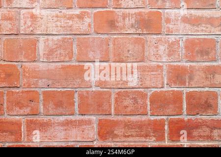 abstract red brick wall backgrounds wallpaper texture, white mortar, urban retro construction, aged scratched character Stock Photo