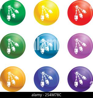 Climbing tool icons vector 9 color set isolated on white background for any web design . Climbing tool icons set vector Stock Vector
