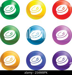 Candy swirl icons vector 9 color set isolated on white background for any web design . Candy swirl icons set vector Stock Vector