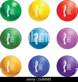 November international mens day icons vector 9 color set isolated on white background for any web design . November international mens day icons set vector Stock Vector