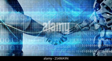People and Machines Coexisting with Artificial Intelligence Virtual Entity Stock Photo