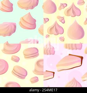 Meringue pattern set. Cartoon illustration of meringue vector pattern set for web design. Meringue pattern set, cartoon style Stock Vector