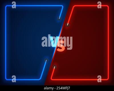 Versus battle, business confrontation screen with neon frames and vs logo vector illustration. Battle banner match, vs letters competition confrontation. Versus battle, business confrontation screen with neon frames and vs logo vector illustration Stock Vector