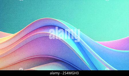 Soft, flowing curves create a visually captivating abstract design Grainy textures blend together in a gradual transition of pastel colors, evoking a Stock Photo