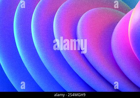 This artwork features a dynamic blend of soft, curved shapes in vibrant hues The grainy texture adds depth, creating an engaging visual experience tha Stock Photo