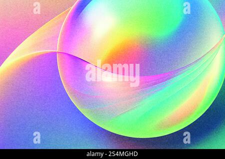 Vivid hues blend seamlessly in an abstract composition featuring a large sphere Its smooth curves and grainy background create a dynamic visual experi Stock Photo