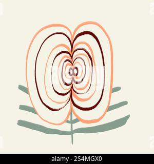 A minimalist digital artwork of a stylized spring flower depicted in soft pastel tones. The image portrays the flower with abstract, spiral patterns a Stock Photo